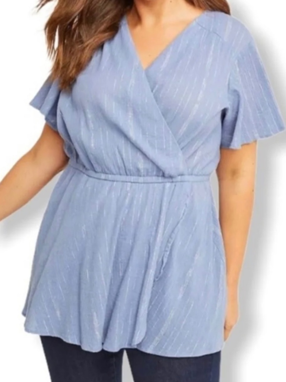Lane Bryant Metallic Stripe Cotton Gauze Faux-Wrap Top, Size 18